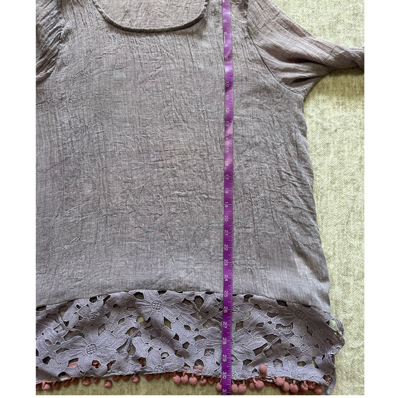 Retro Threads Purple Guazy Lace Trim Bell Sleeve Tunic, Size L - Picture 9 of 10